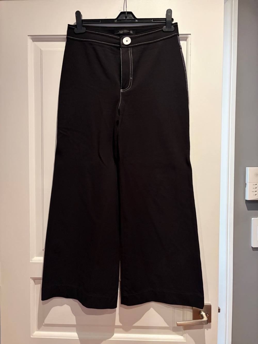 Wide Leg Black Pants with Contrast Stitching